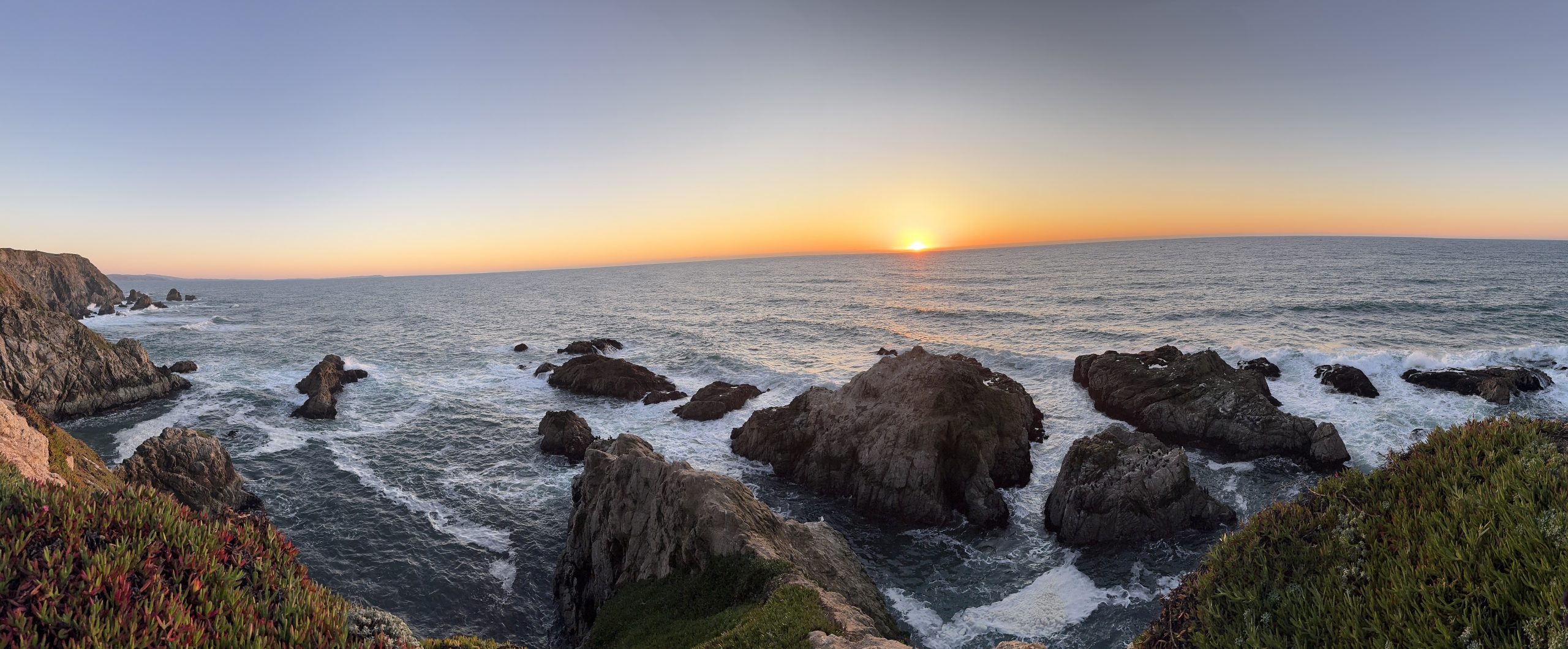 View from the overlook. Sunset over the pacific ocean, marin county california